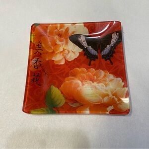 Fringe Studio China Rose Small Square Tray Trinket Dish Floral Butterfly NWT